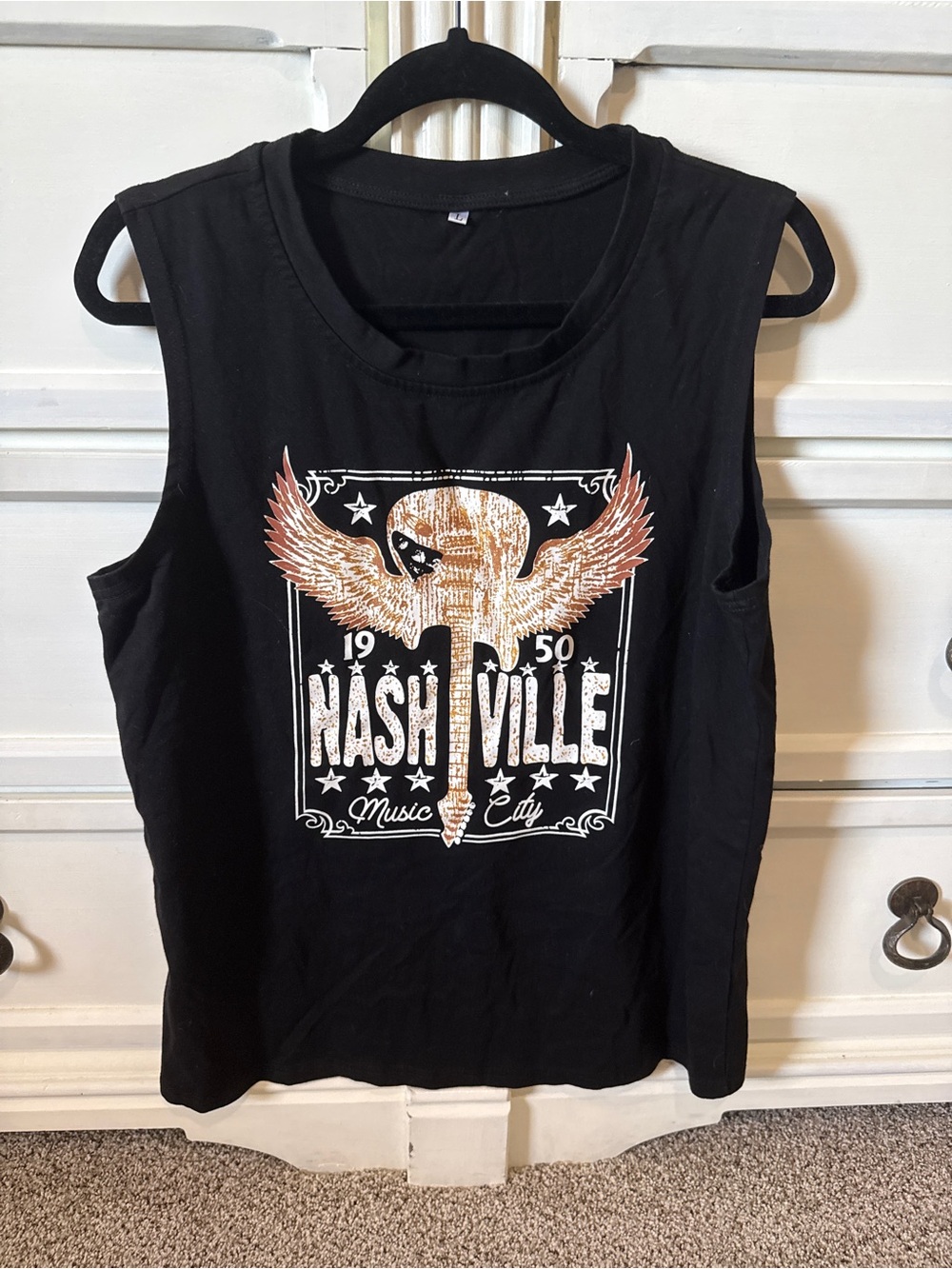 Nashville Graphic Muscle Tank - Black with Brown/White Print